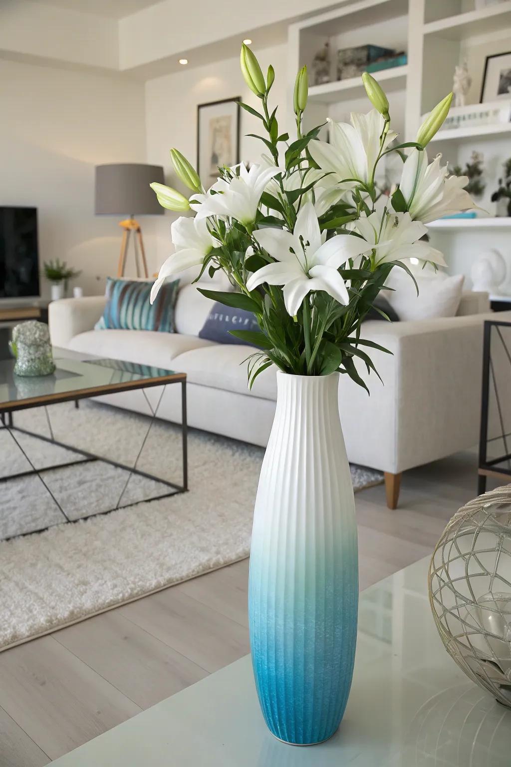 Ombre effects on a vase craft a stunning visual display as colors transition smoothly.