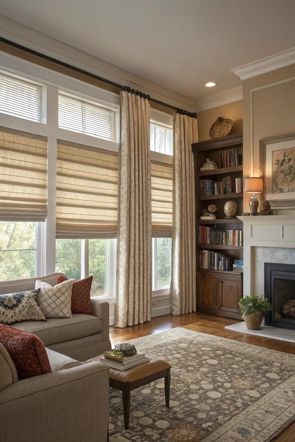 Layered window styling enhancing depth and versatility.
