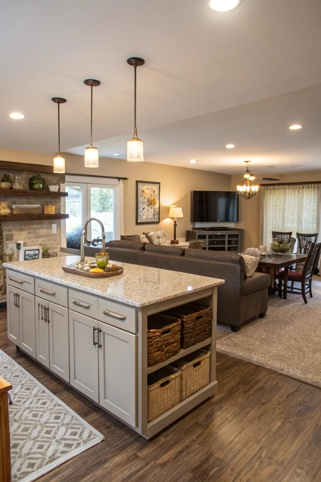 A multi-purpose counter acts as a central, versatile center.