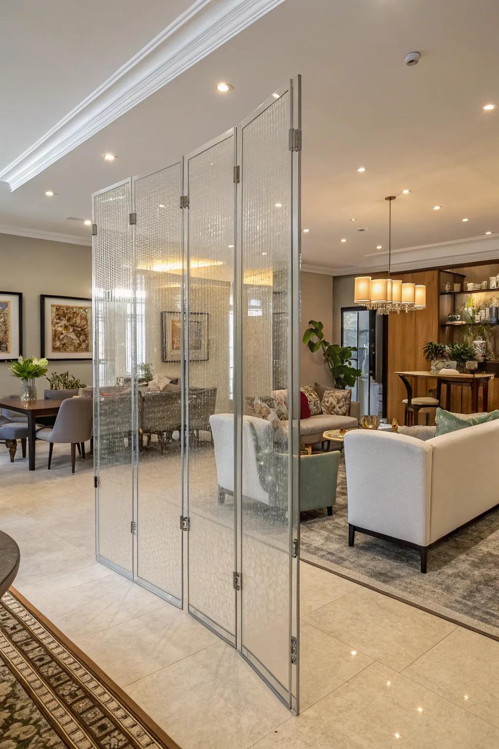 Crystal room separators offer stylish separation.