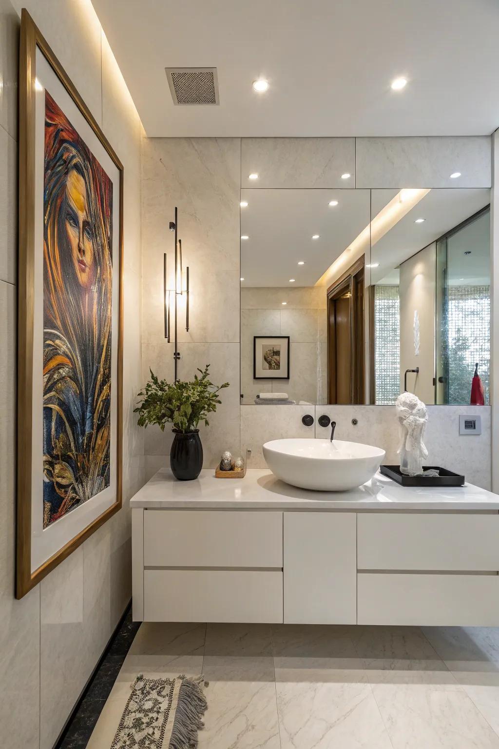 Art and sculptures fashion a personal gallery feel.