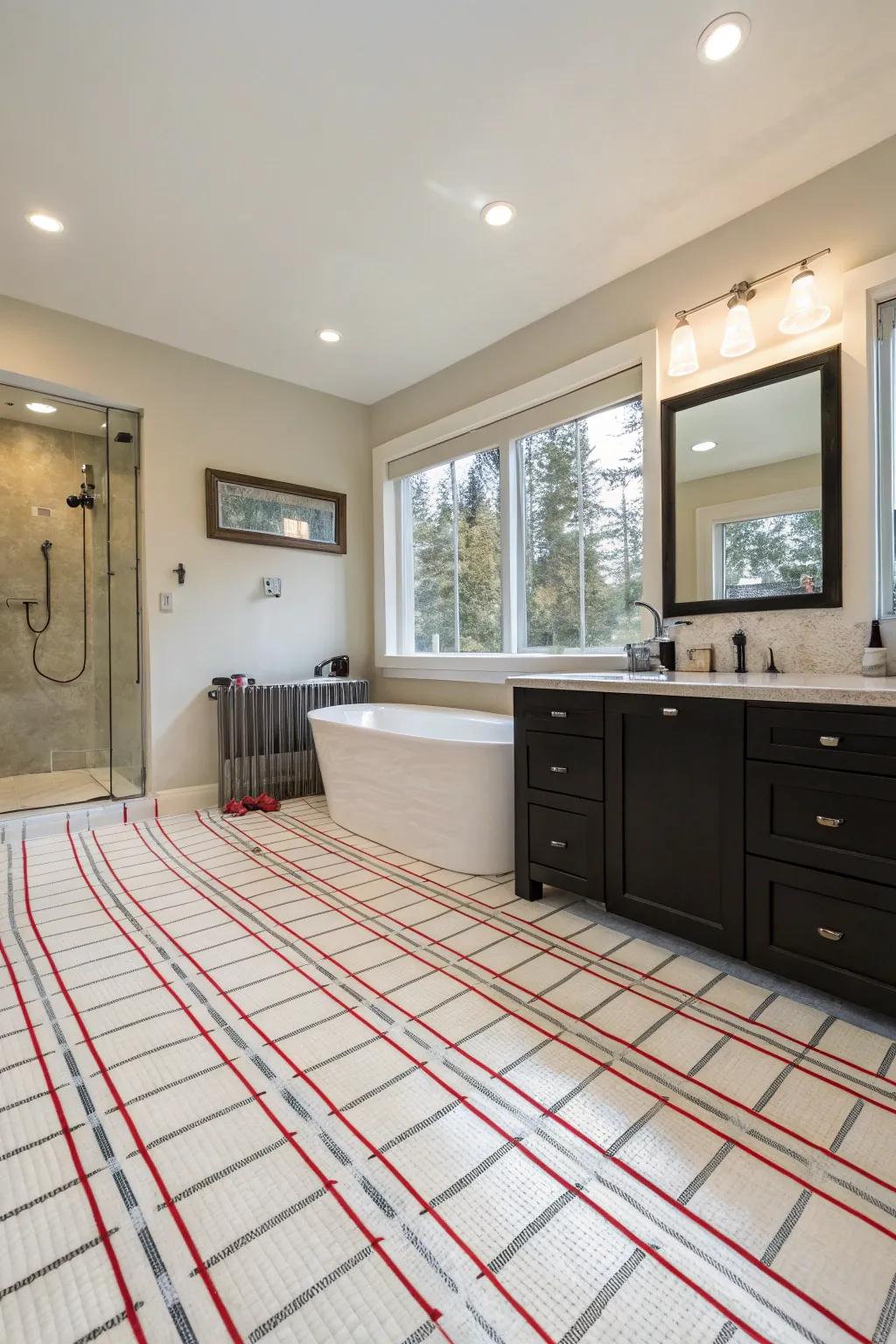 Warmed floors provide comfort and luxury.