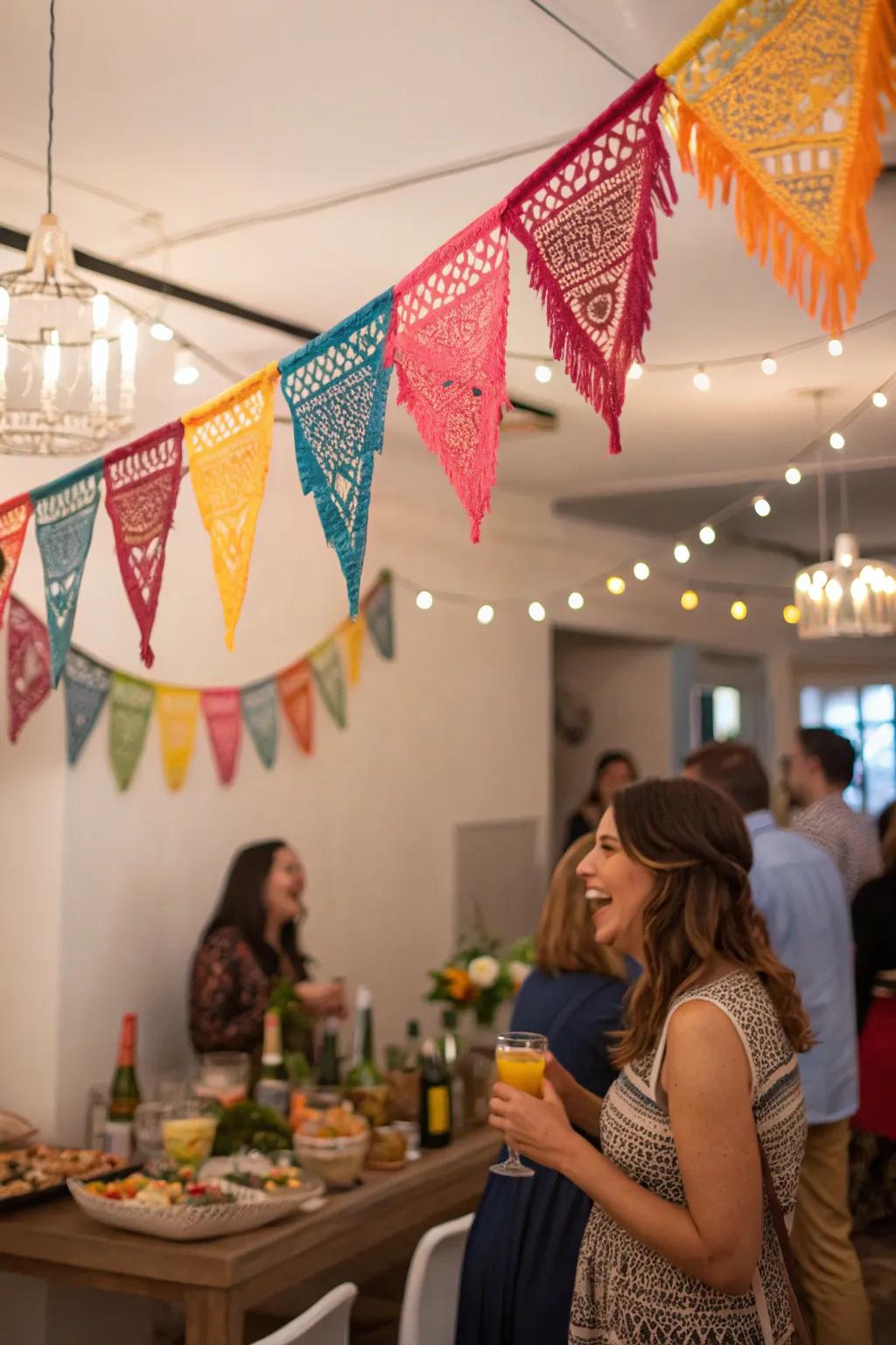 Macrame pennants introducing festive charm to gatherings.