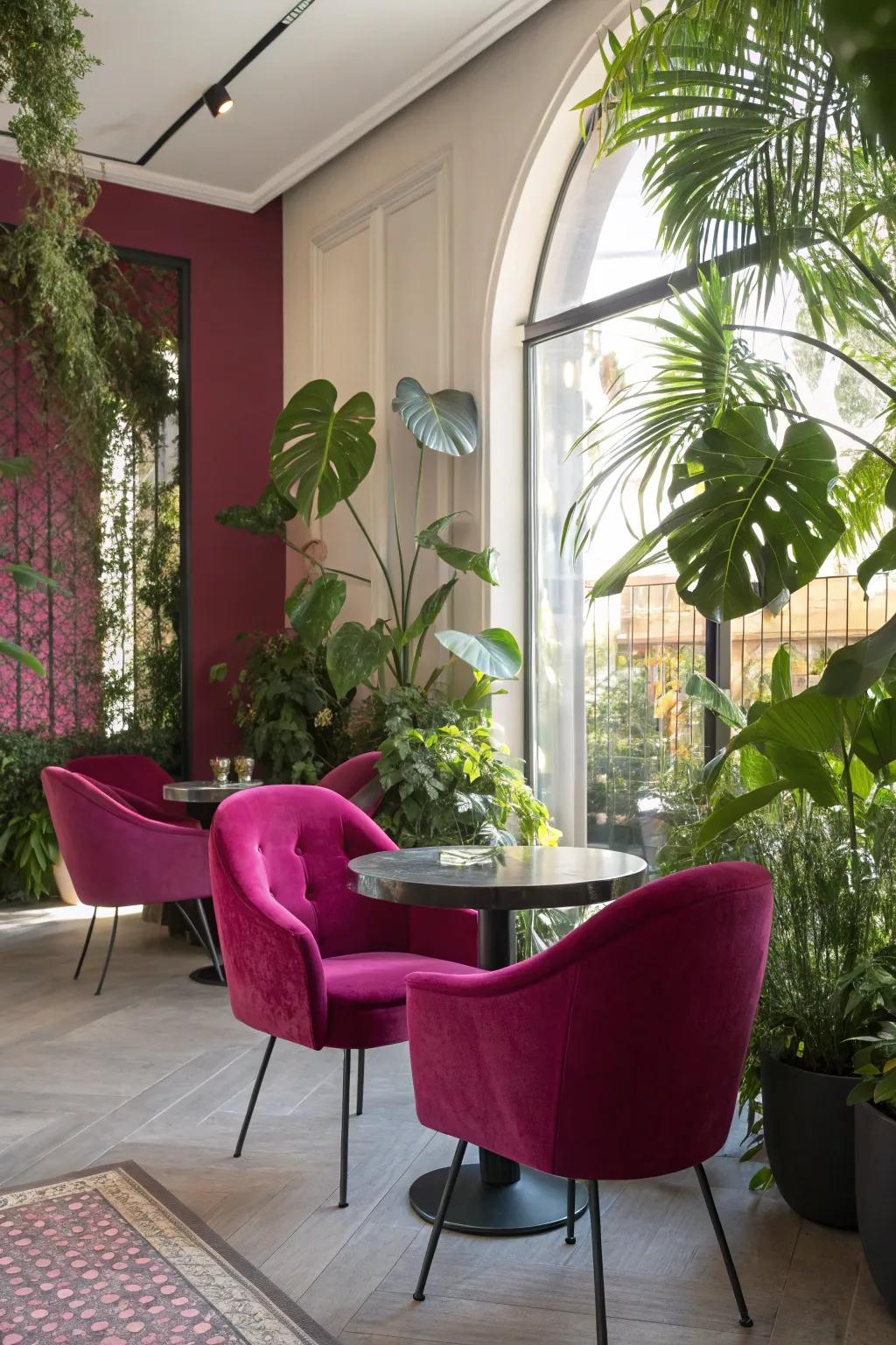 Magenta and green make a refreshing and vibrant combination in this inviting space.