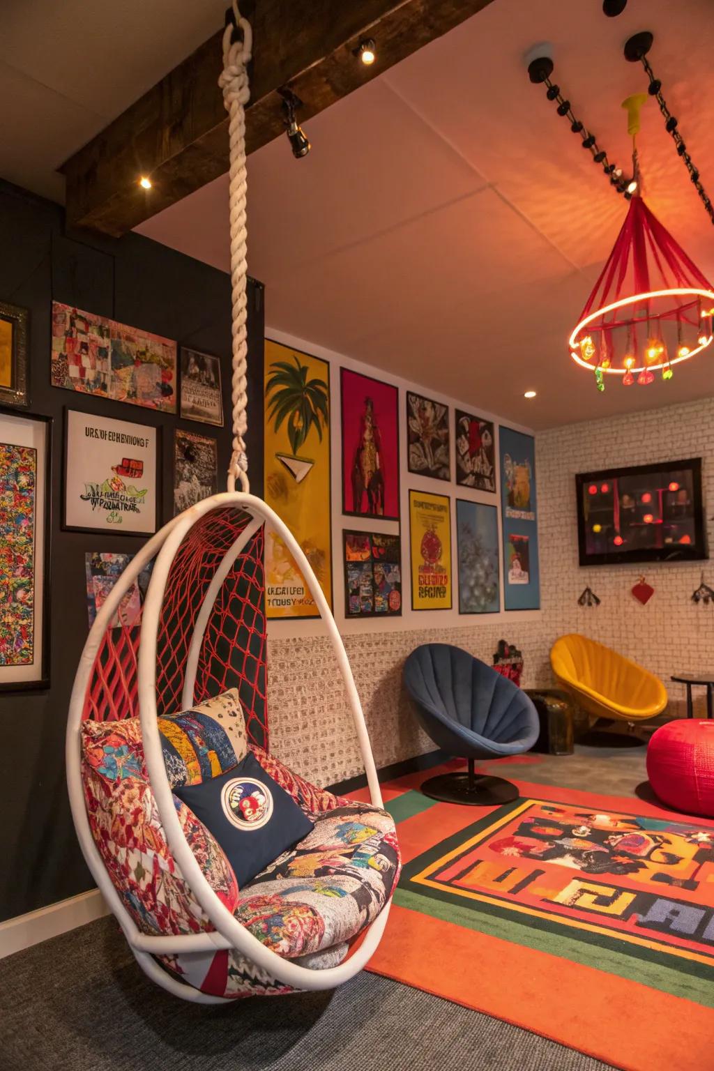 Create a playful retreat with a suspended hanging chair.