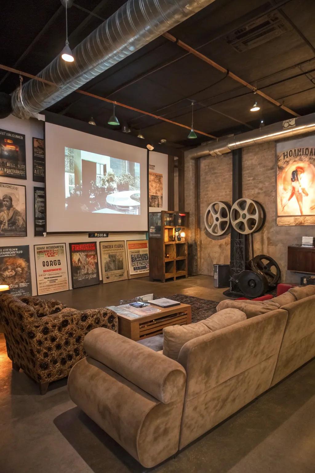 Revisit the golden era linked to cinema nestled in a cozy vintage loft interior.
