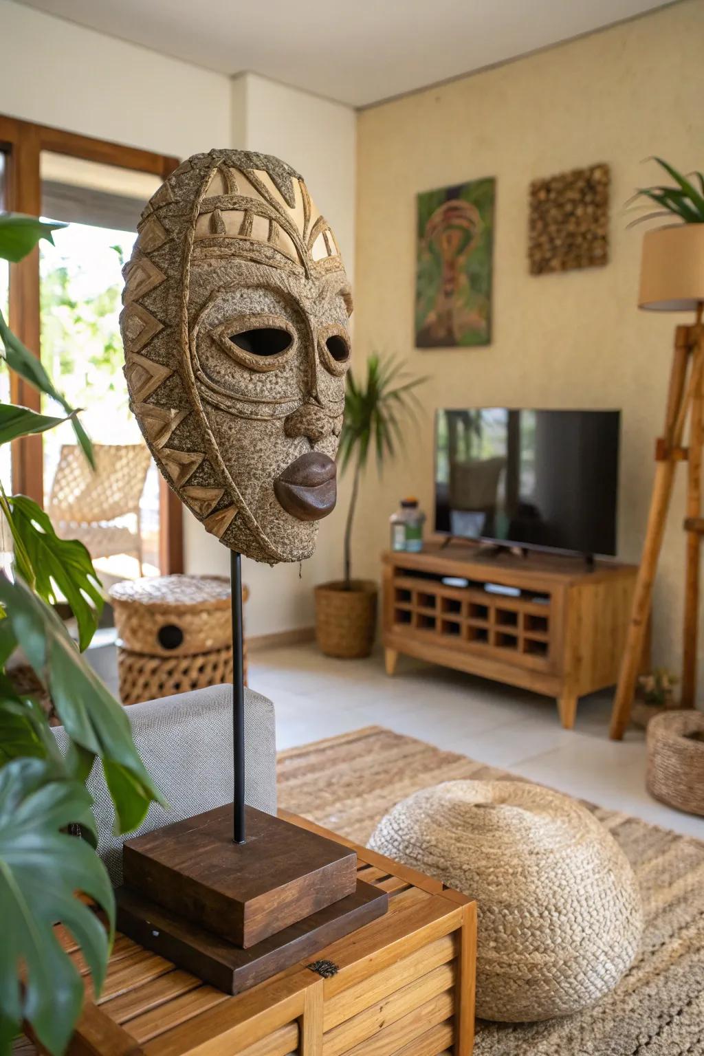 An eco-friendly mask artwork blending creativity with sustainability.