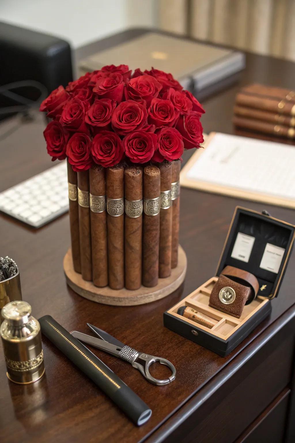 Cigar lover's bouquet, a refined gift for cigar enthusiasts.