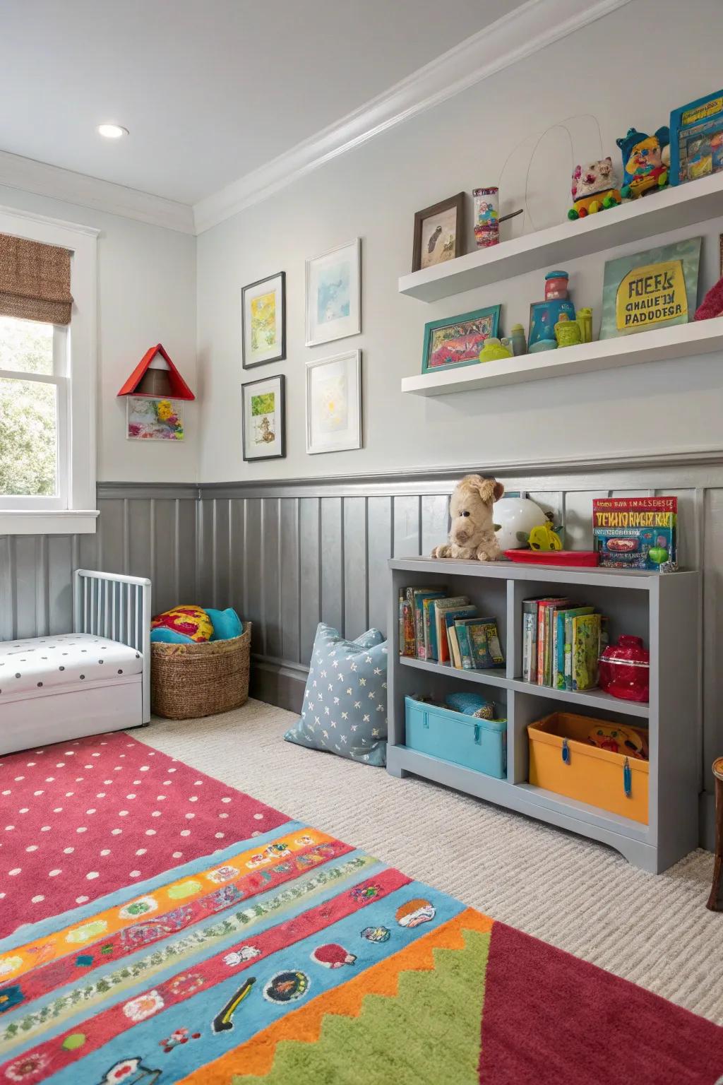 Metallic wall paneling introduces resilience and creativity to kids' spaces.