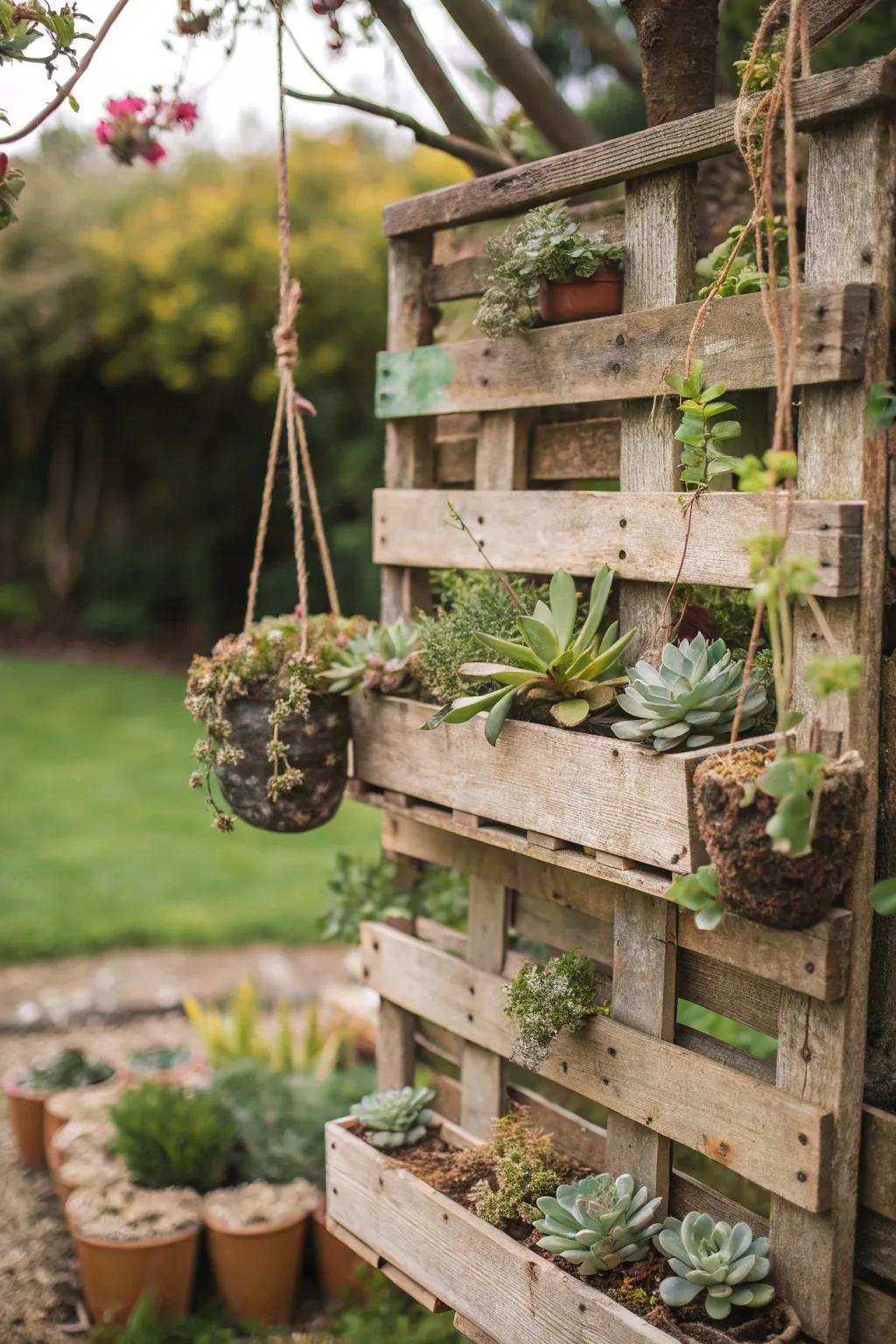 Any garden gains rustic appeal from a repurposed wood display.