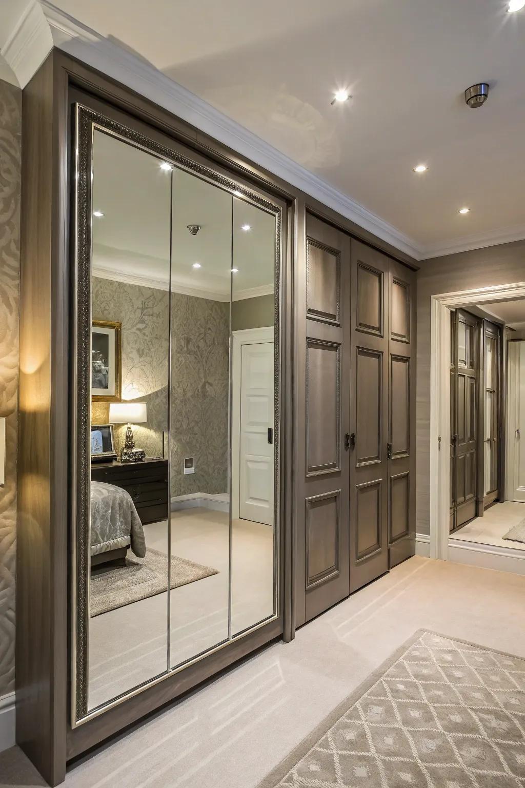 Design a bold appearance with mirrored statement walls.