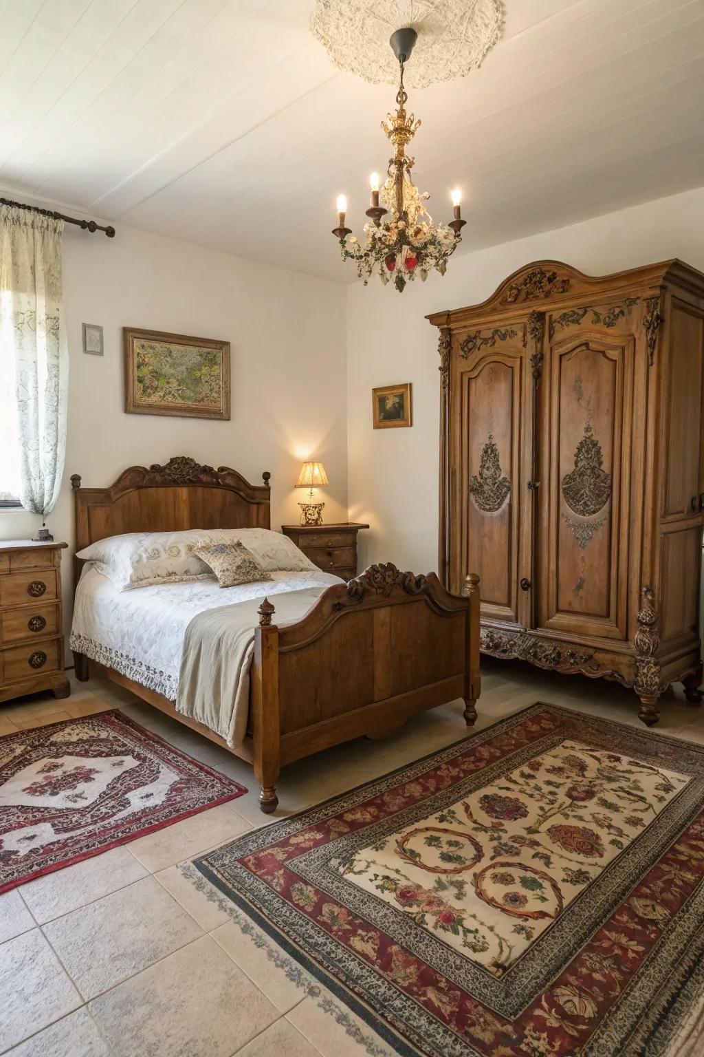 Vintage elements imbue history and charm into your bedroom.