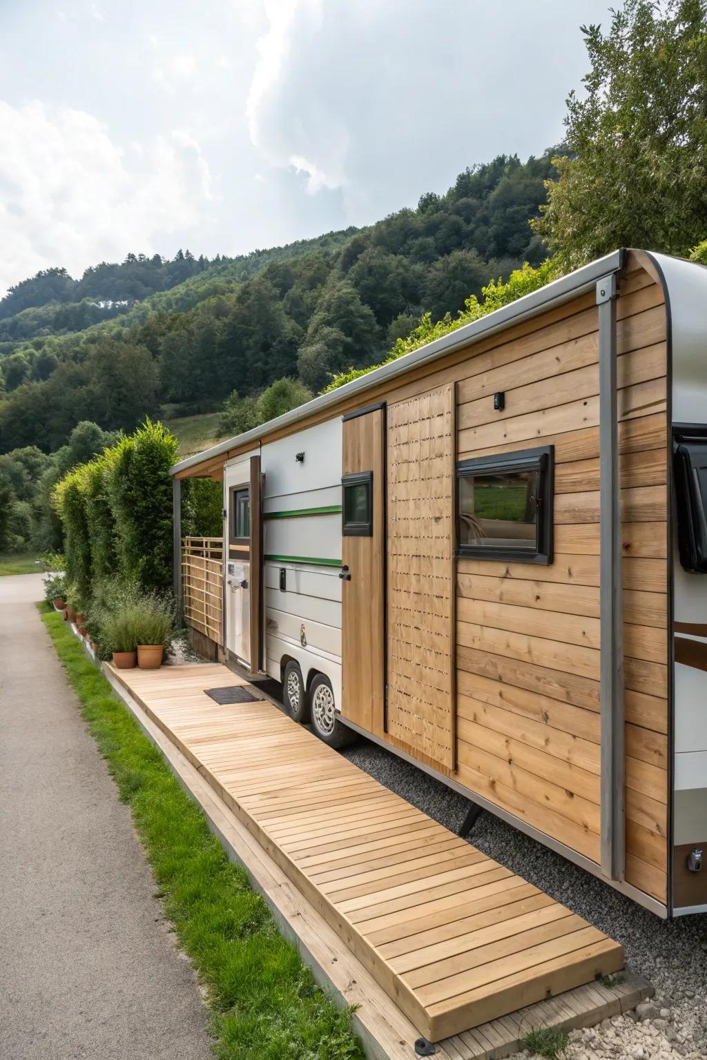 Lumber skirting with hidden storage merges function with beauty.