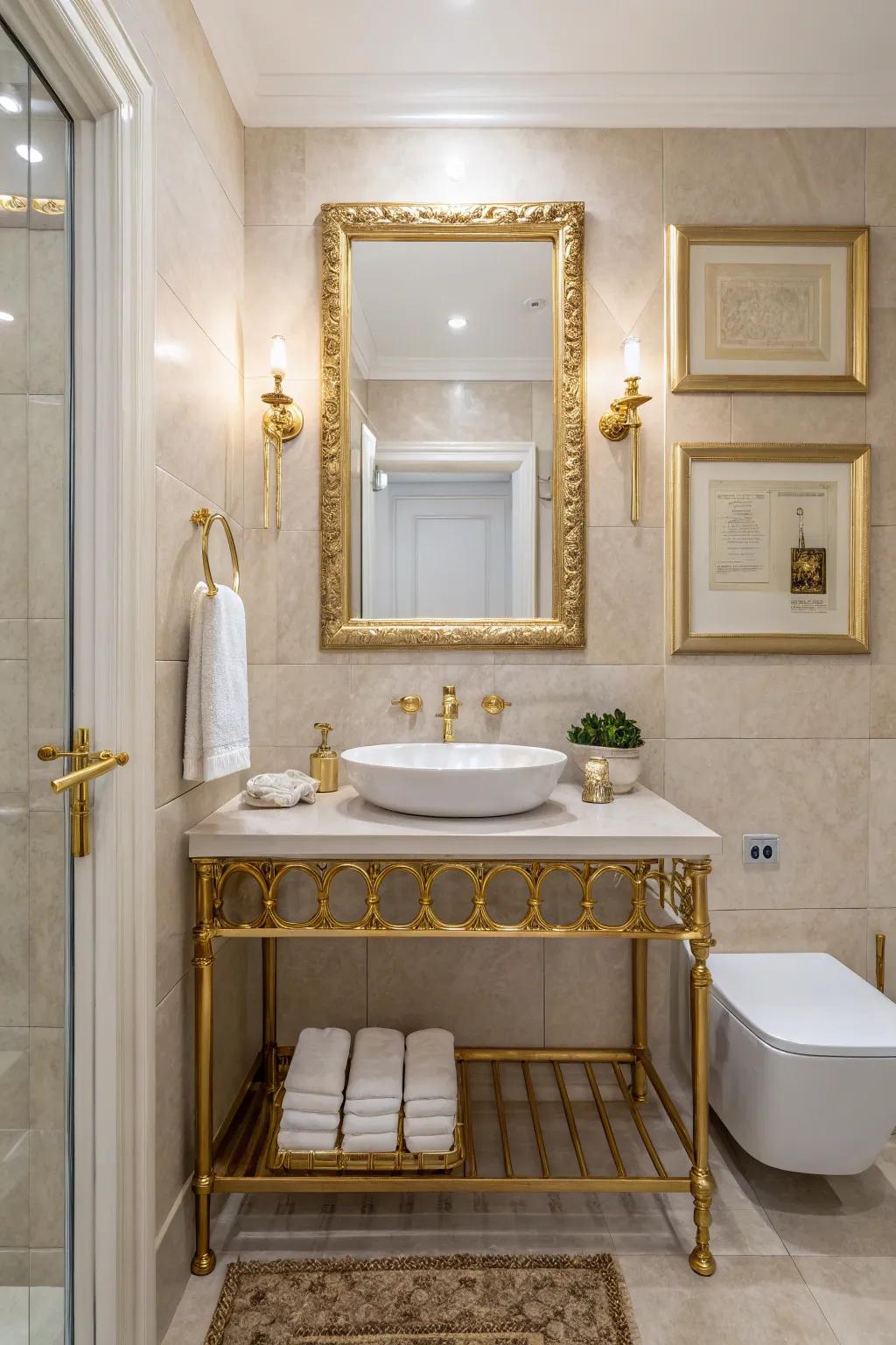 Gold accents contribute a touch of glamour and warmth.
