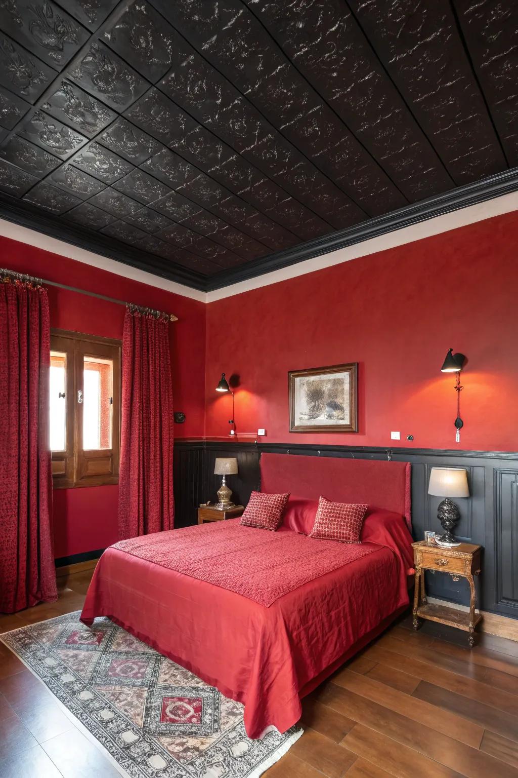 A dark overhead area enriches the space using drama and depth.