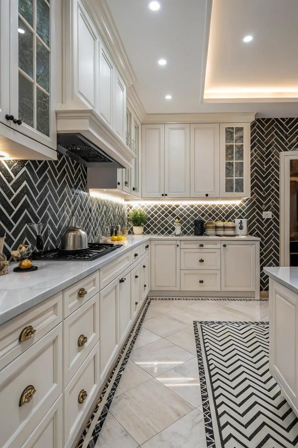 Crisscross pattern introduces lasting sophistication to the kitchen.