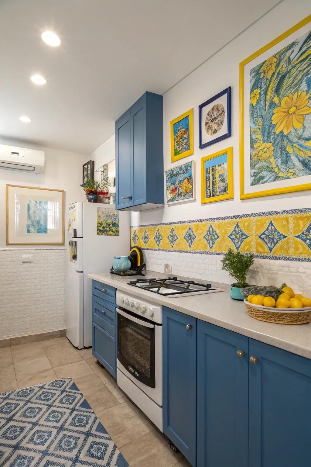 Art pieces enhance the color theme and infuse a personal touch.