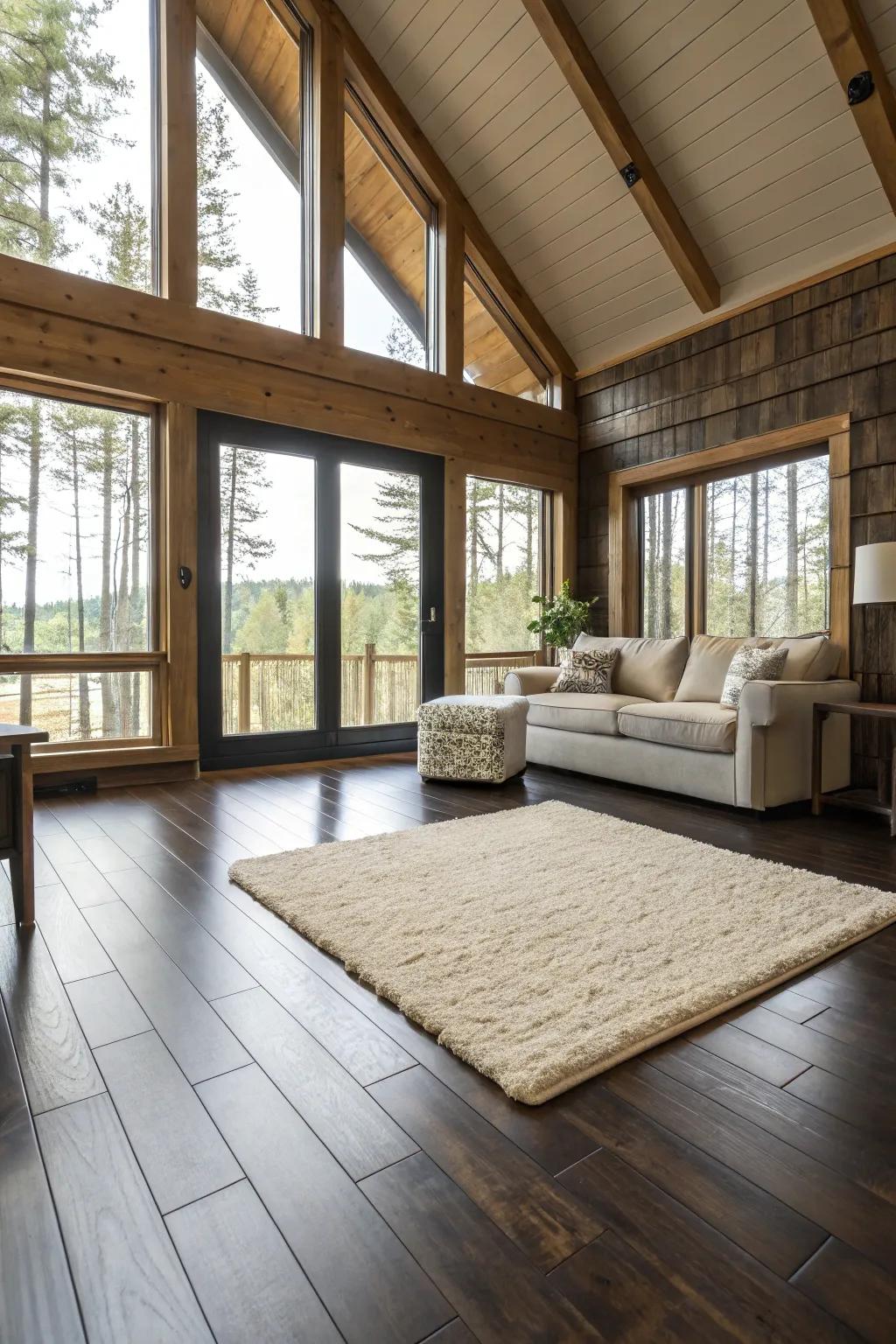 Light rugs provide contrast and brighten up cabin interiors.