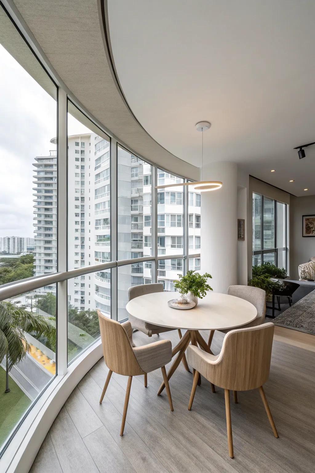 Rounded furniture adds elegance and softness.