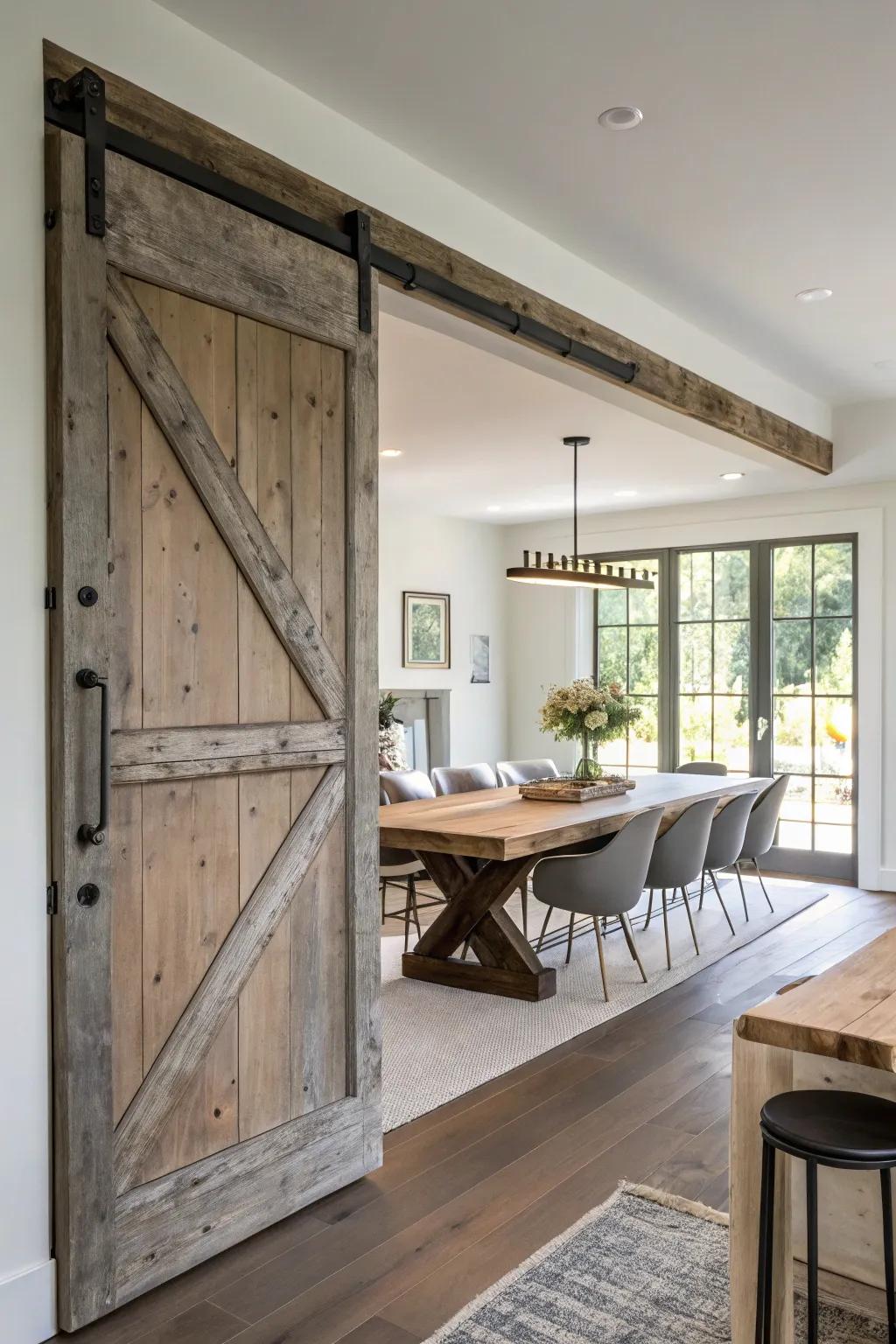 A hanging door combines function with country charm.
