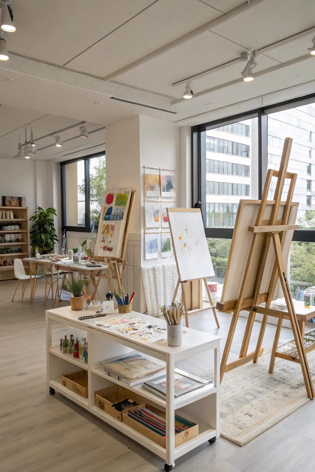 An inspiring art studio inside a modern flex room.