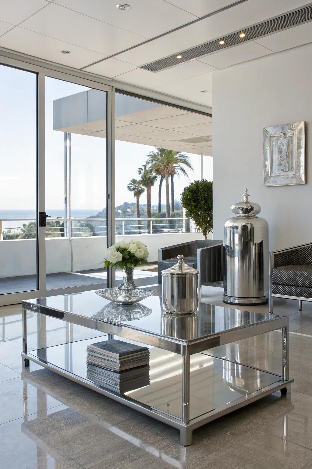 A modern interior featuring metallic touches for luxury.