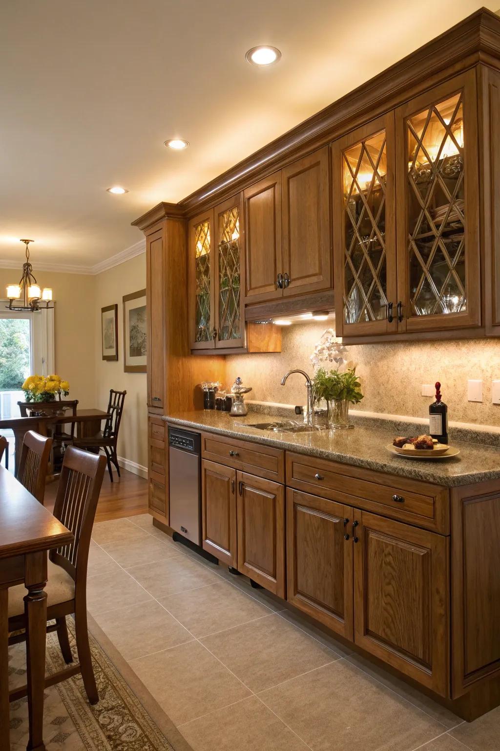 Hidden lighting highlights the allure of oak and adds warmth.