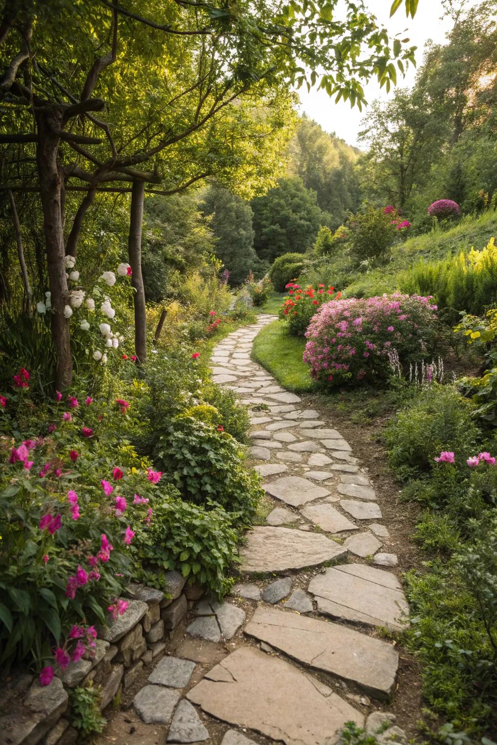 A garden path crafted from sustainable materials, merging style with eco-consciousness.