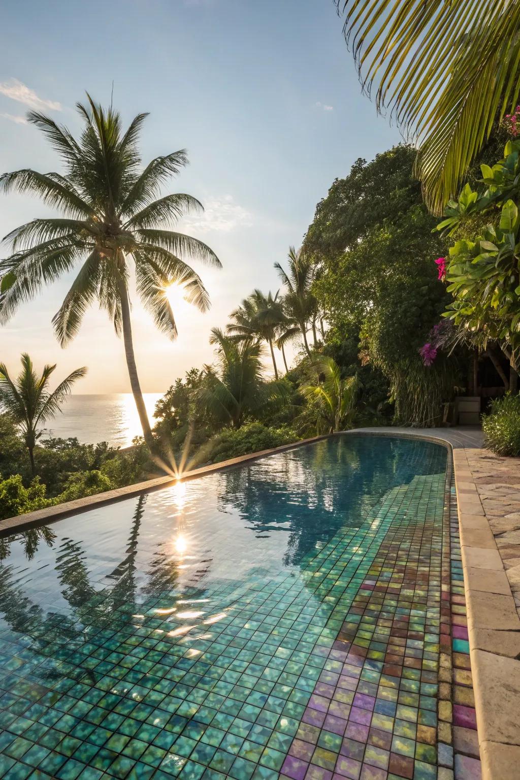 Flashy tiles make a shiny, amazing pool effect.