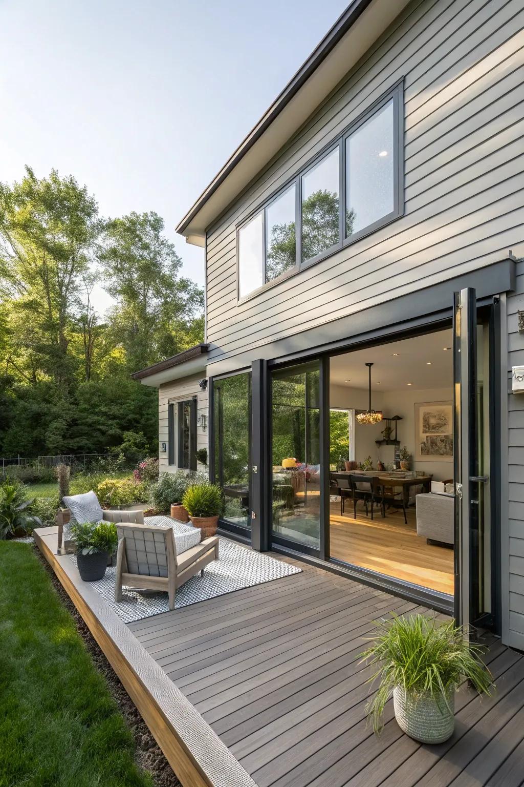 Merging interior and exterior spaces creates unity and flow.