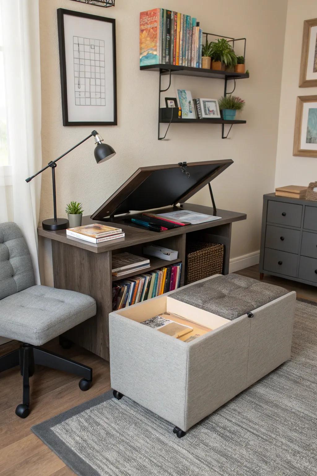 A practical study room featuring furniture that does more.