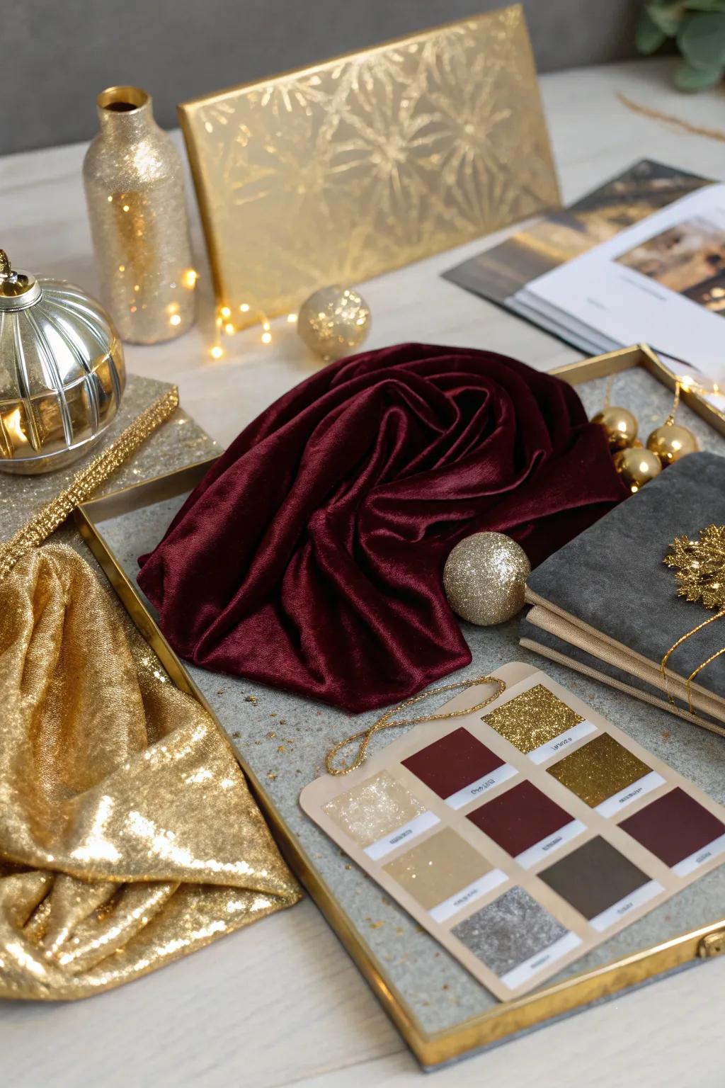 A glamorous mood board showcasing sophisticated and opulent highlights.