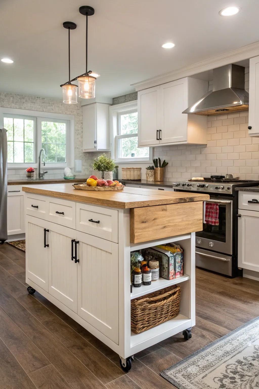 A drop-leaf island for a flexible kitchen