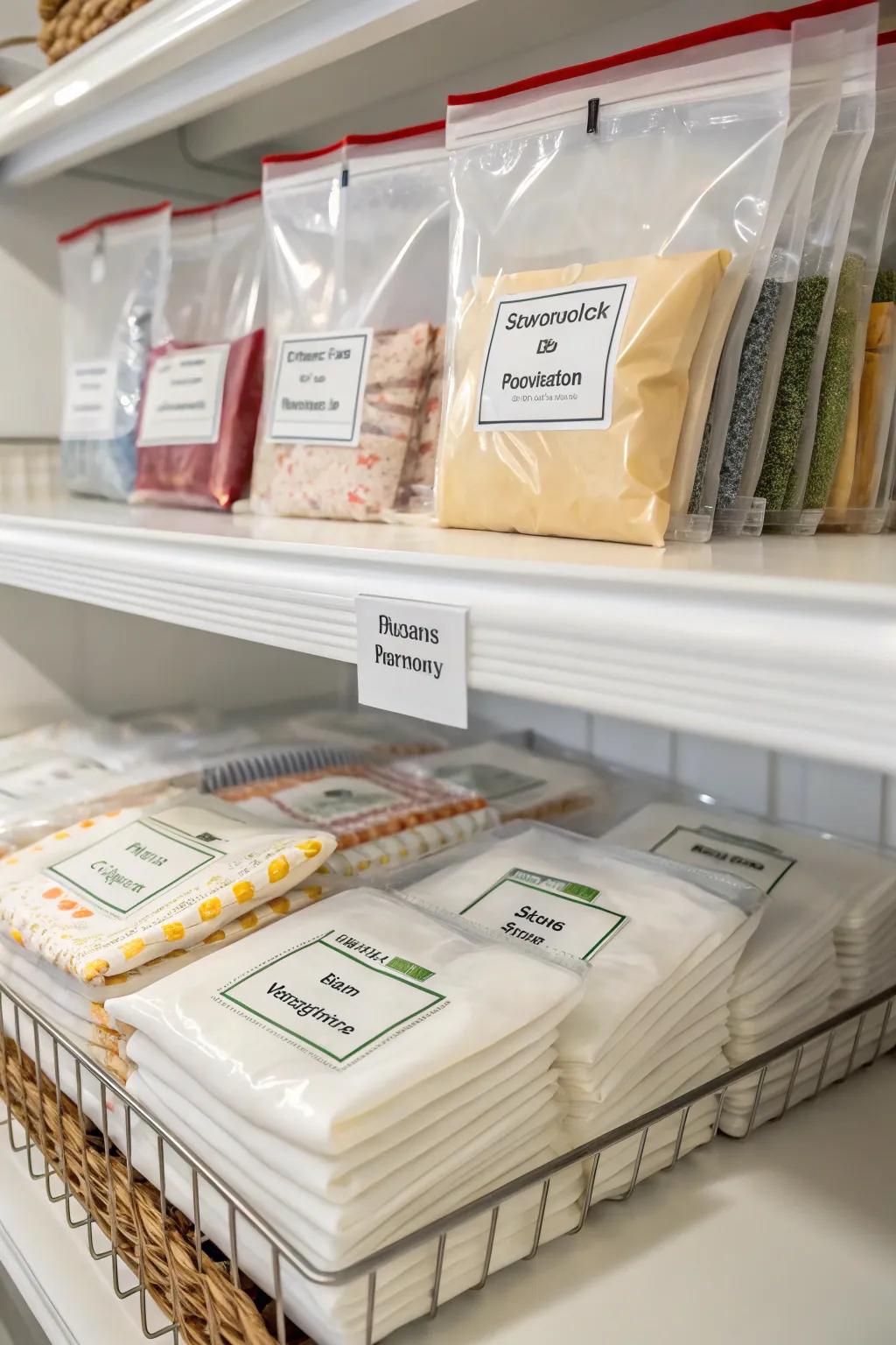 Seasonal napkin storage using airtight bags to ensure freshness and save space.