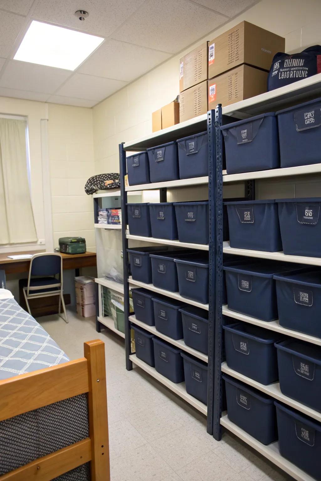 Stylish storage solutions keep your dorm neat and cohesive.