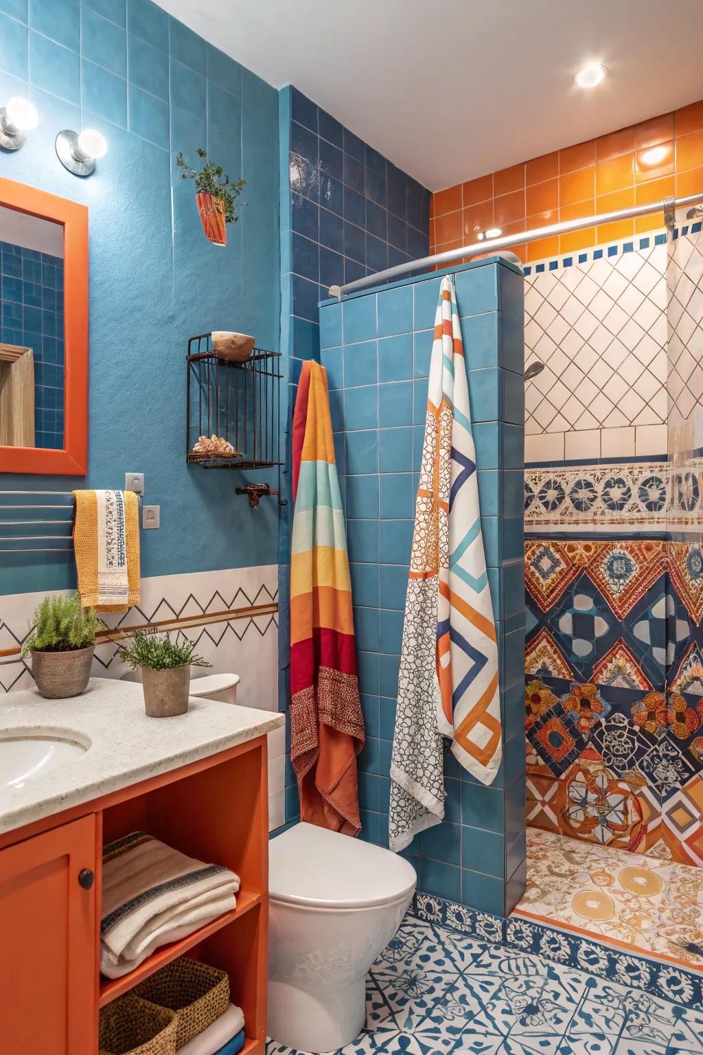 A bathroom bursting with bold colors for a vibrant look.