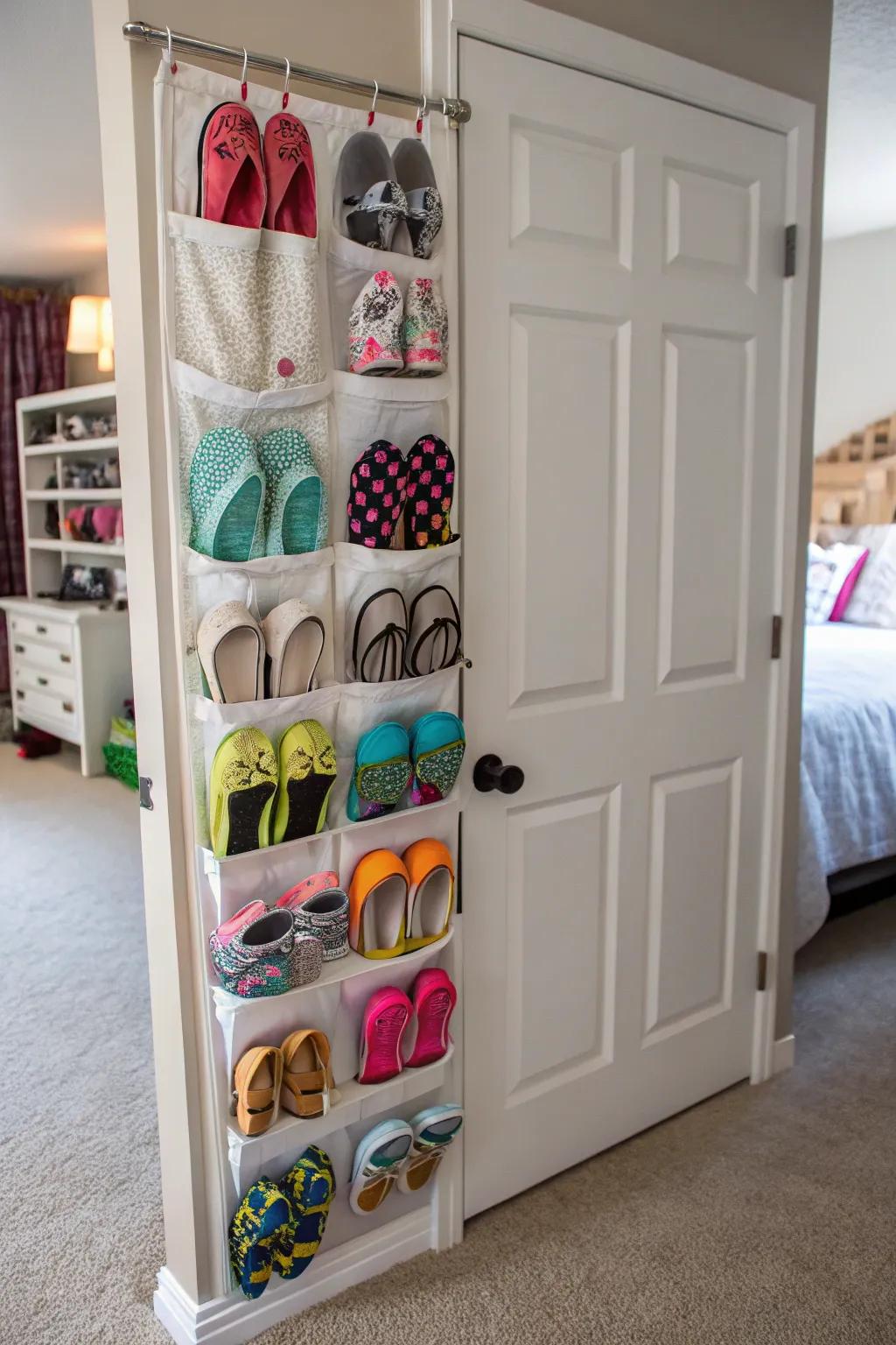 Over-the-door organizers get the most out of space.