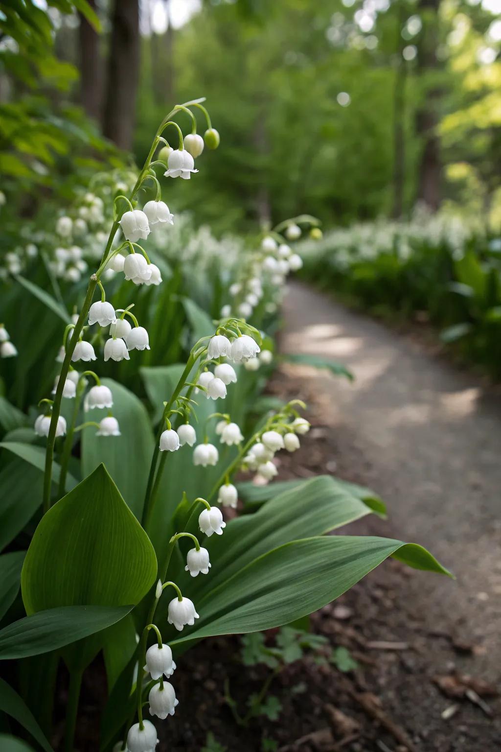 Lily of the Valley provides scented elegance with its delicate flowers.