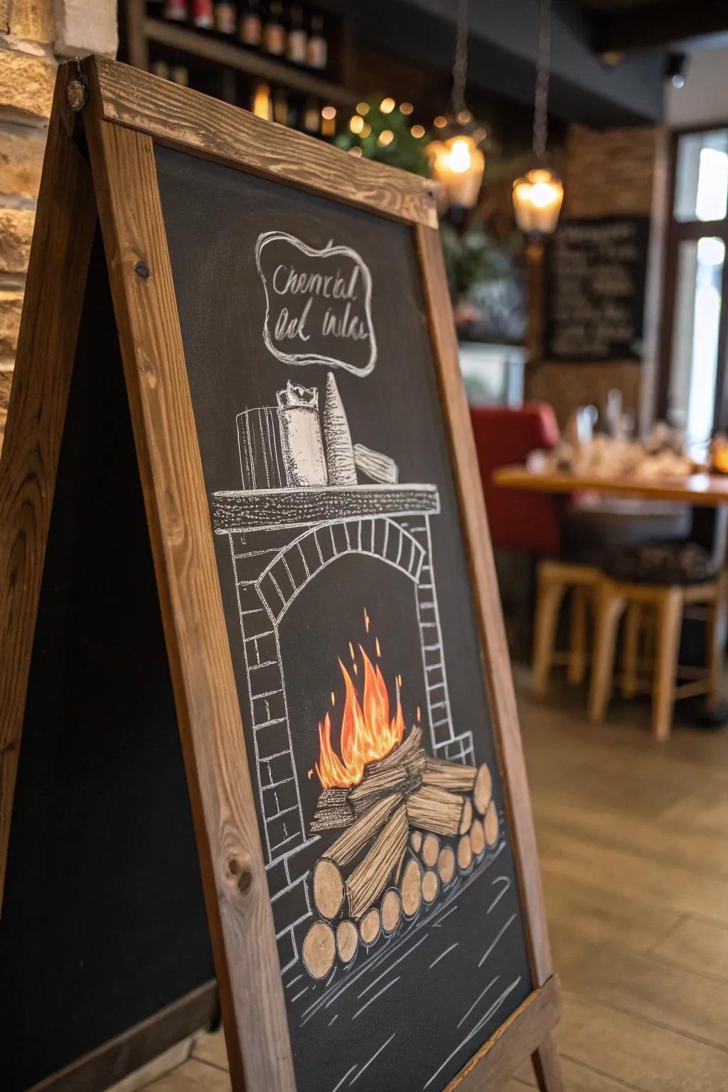 A snug hearth whiteboard scene that invites warmth and relaxation.
