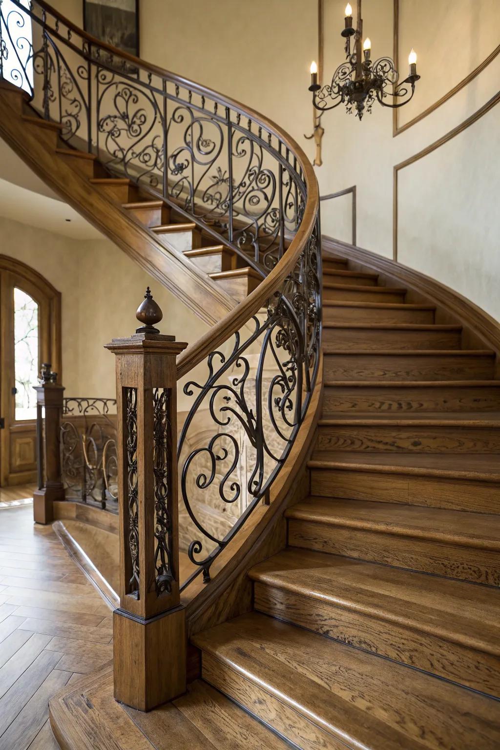 Artistic uprights adding a touch of creativity to an oak staircase.
