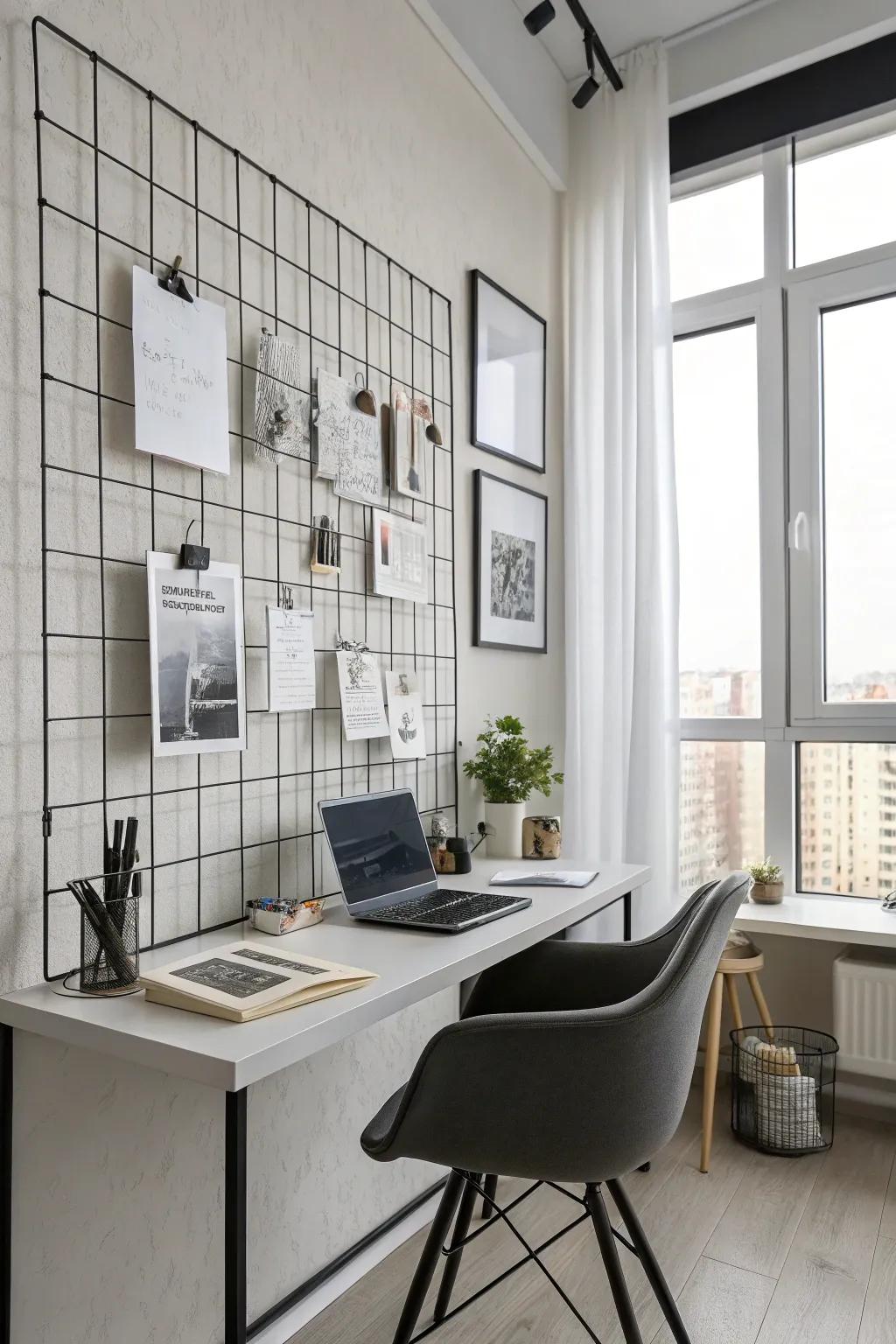 A modern home office bulletin board with a minimalist design.