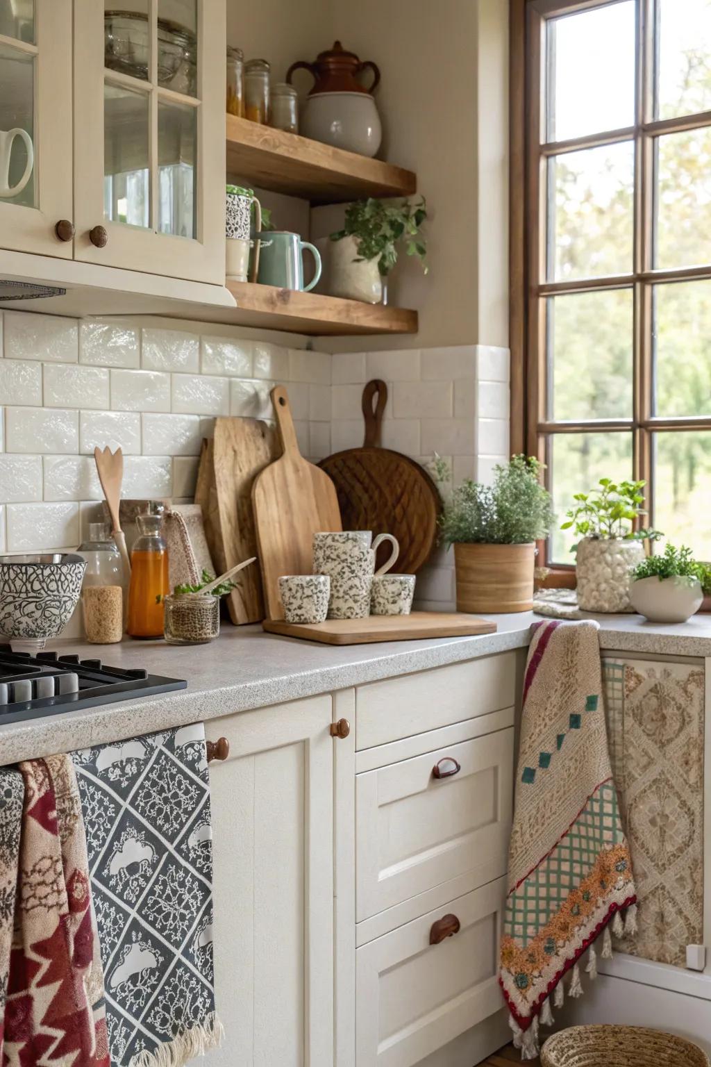 A varied mix makes for a vibrant kitchen space.