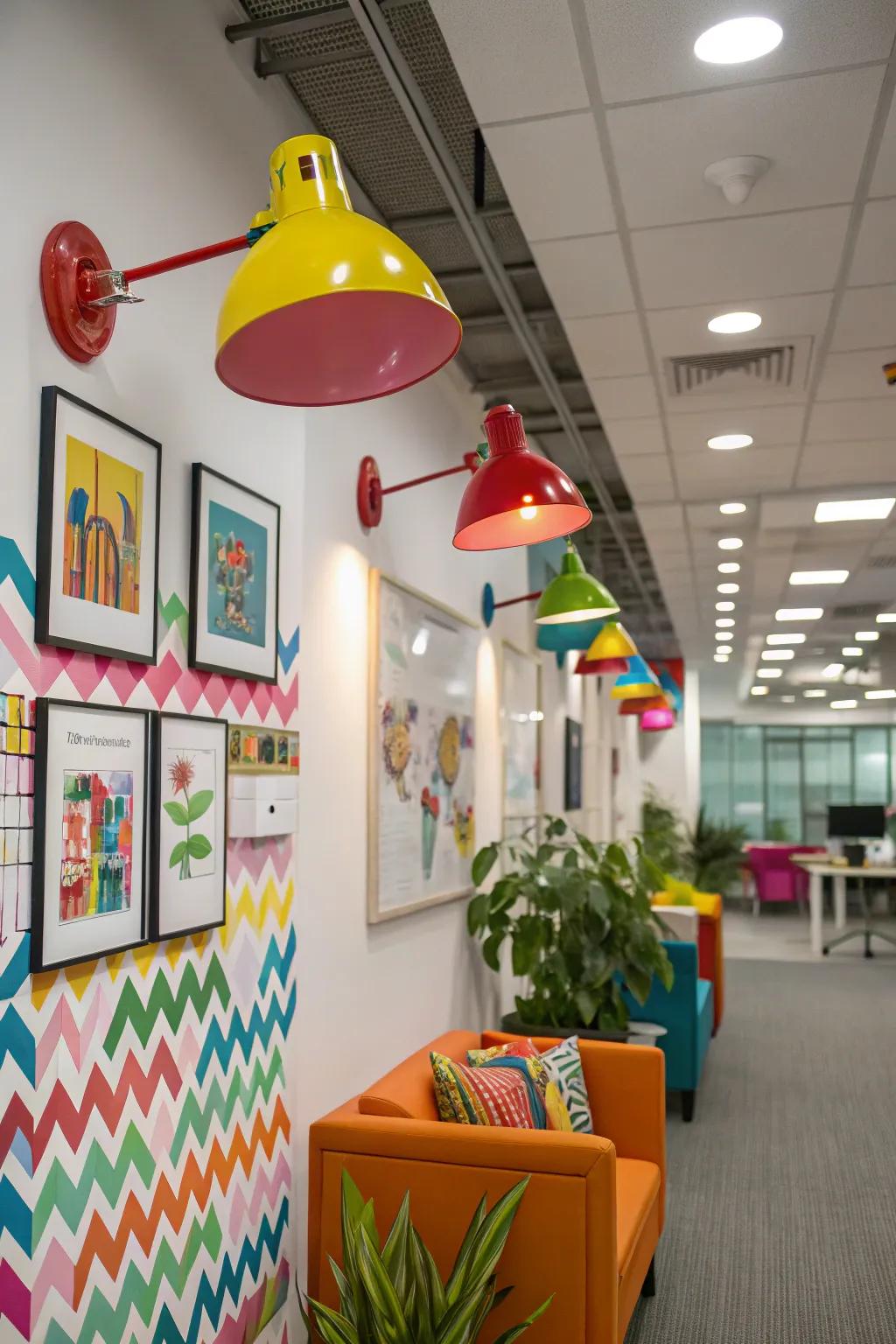 Colorful sconces adding vibrancy to the office.