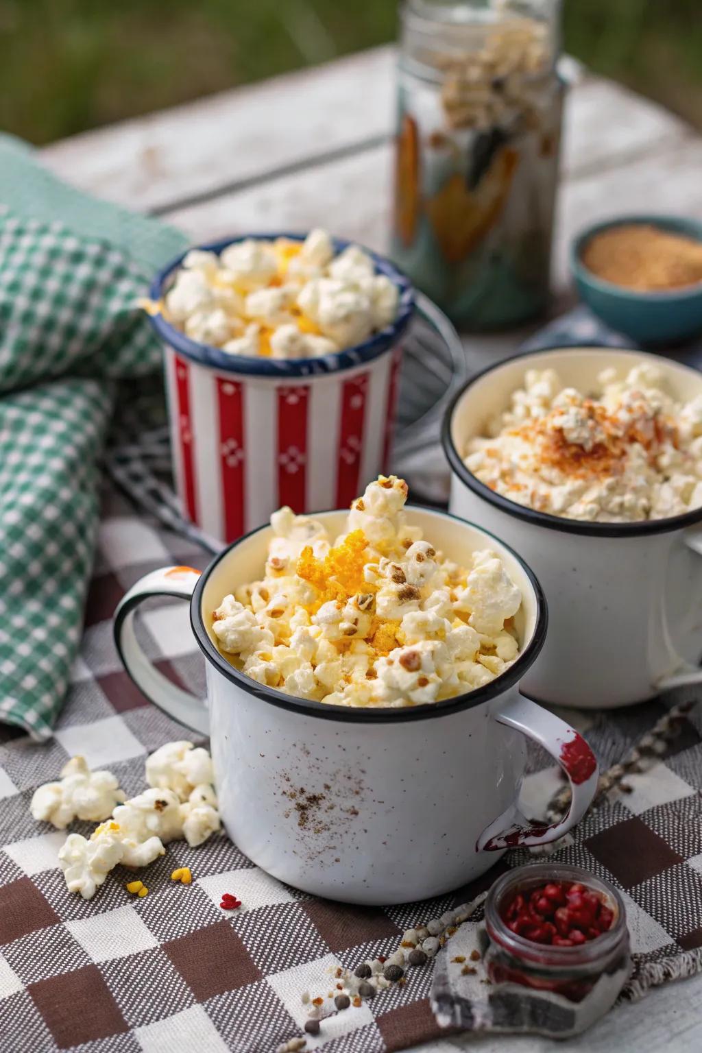 Campsite popcorn adding a crunchy delight to the party.