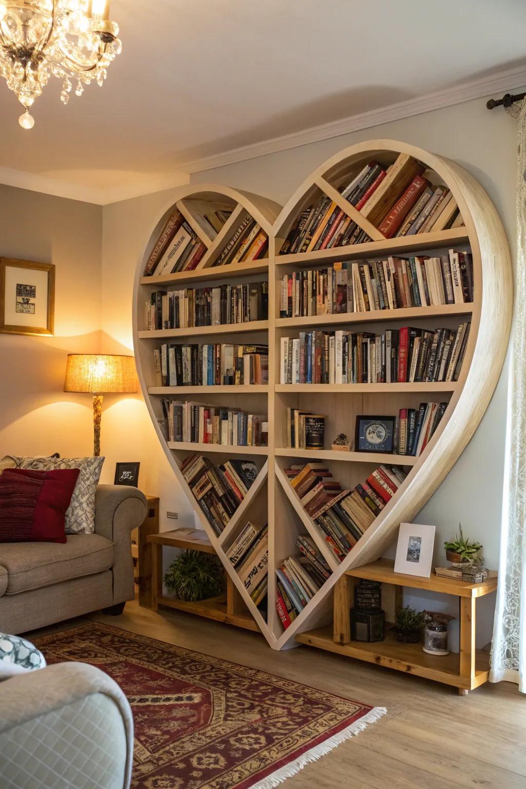 Heart-form shelves blend art and function attractively.