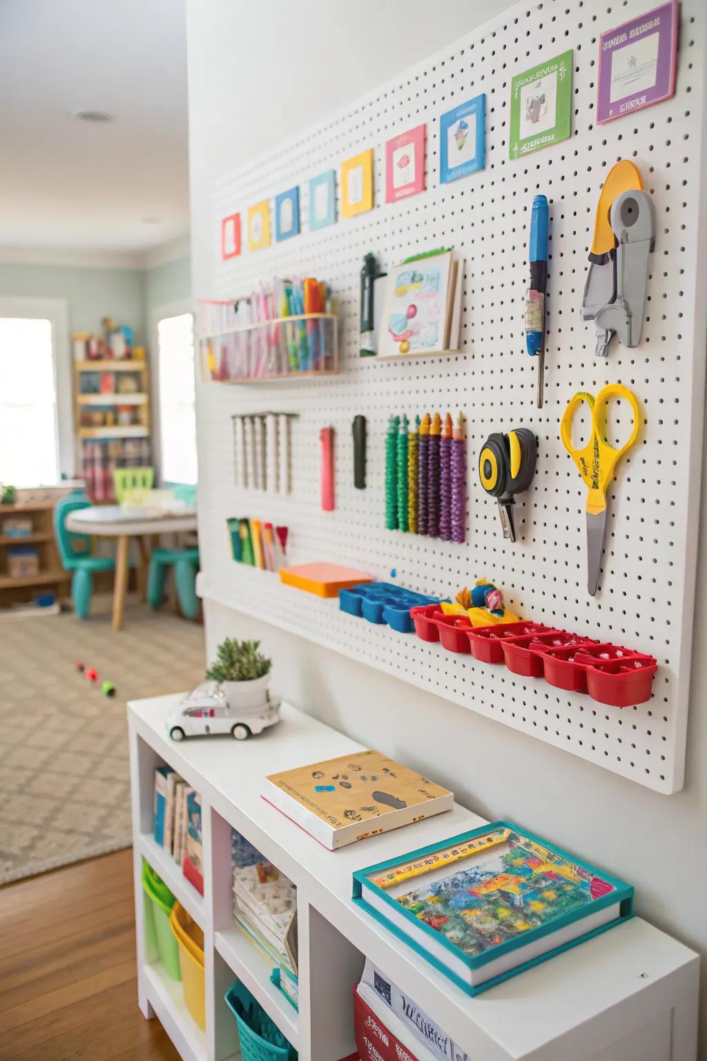 Pegboards: adaptable and useful storage.