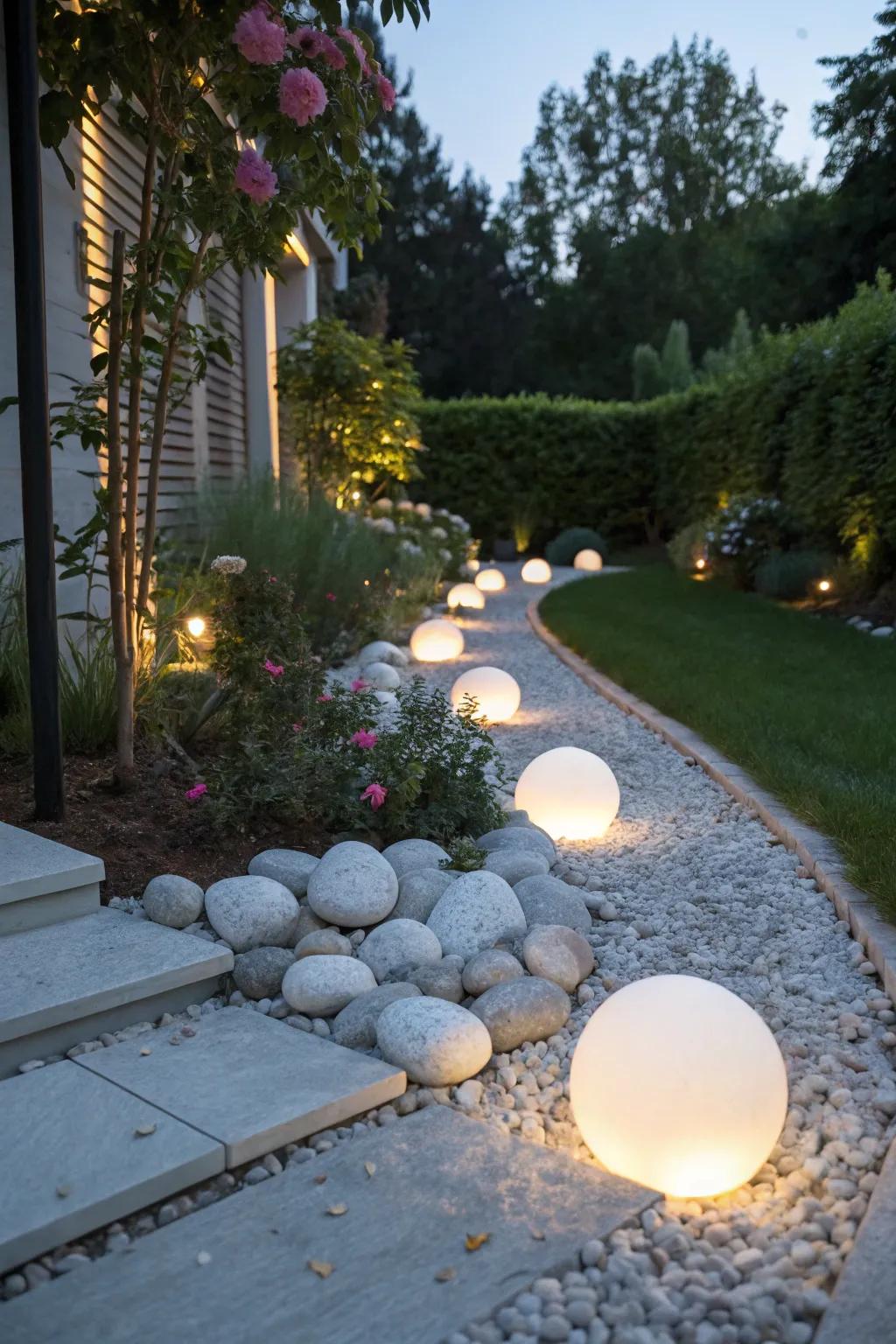 Lunar-inspired landscaping creates a magical outdoor gathering space.