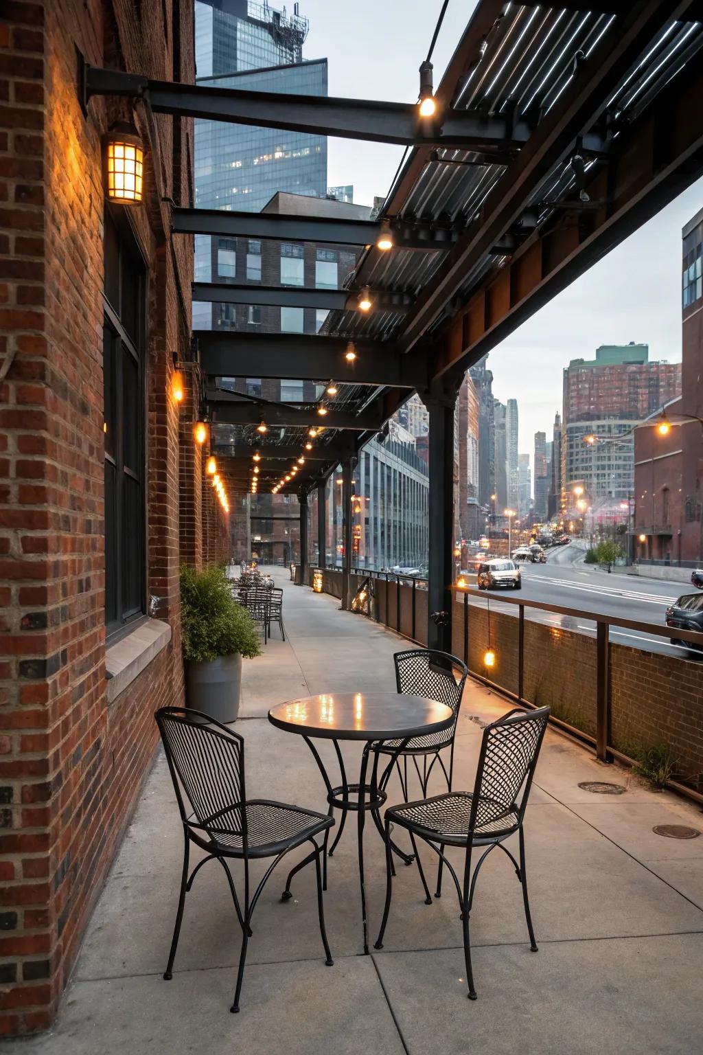 Incorporate an industrial charm to your patio with metal highlights.