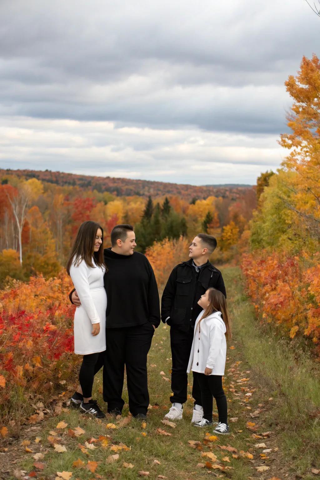 Tone on tone outfits create a sleek and sophisticated family photo.
