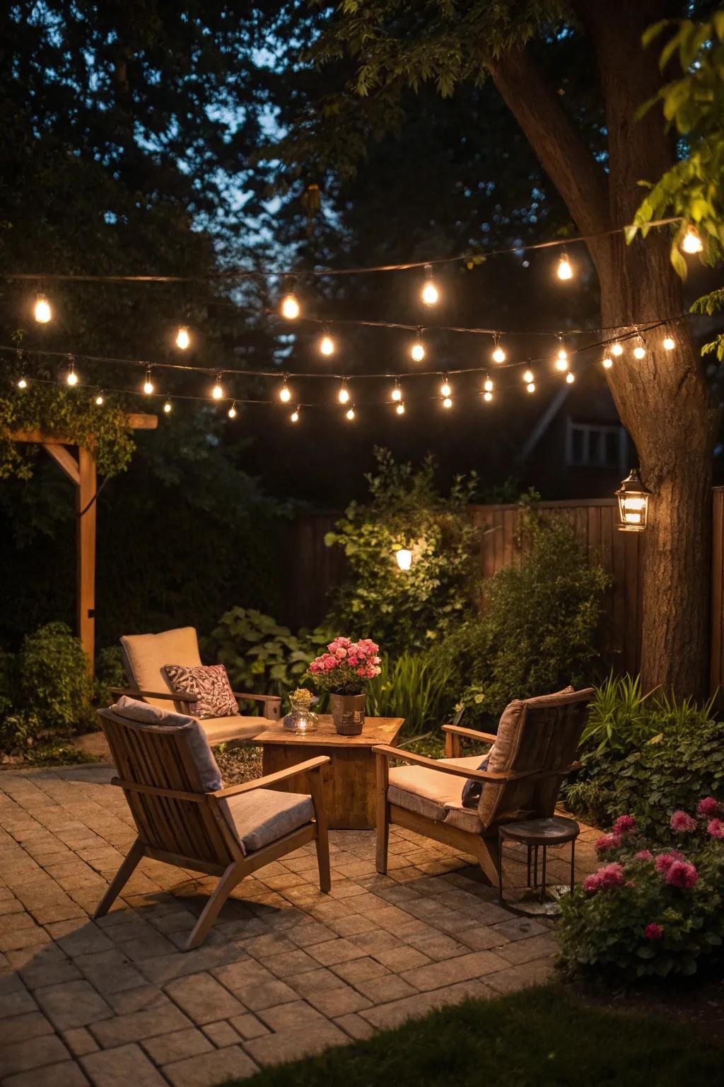 String lights create an enchanting atmosphere for outdoor gatherings.